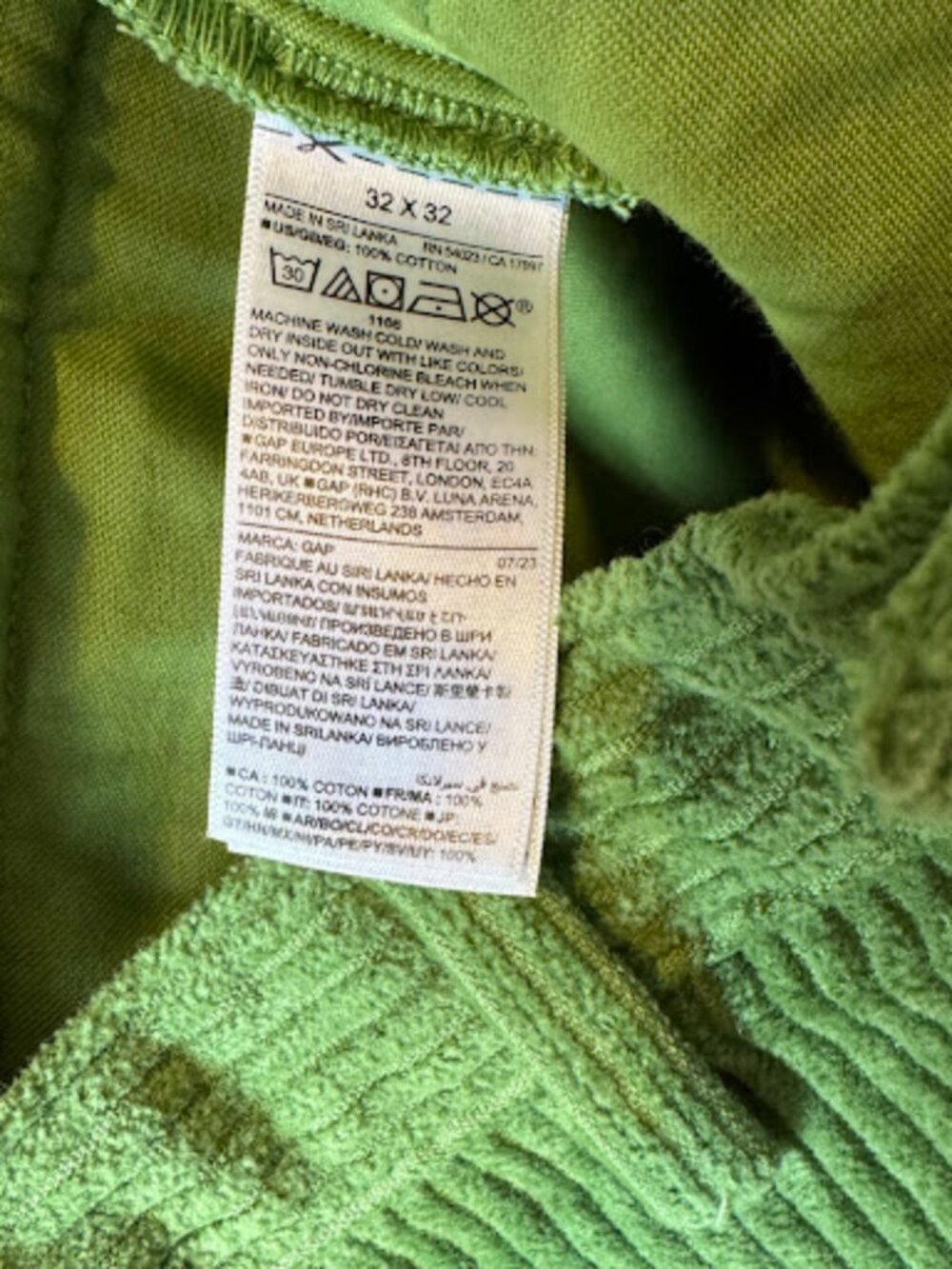 Gap x Sean Wotherspoon Embroidered Corduroy Pants Bright Pesto Green NWT 32x32 - Picture 9 of 11